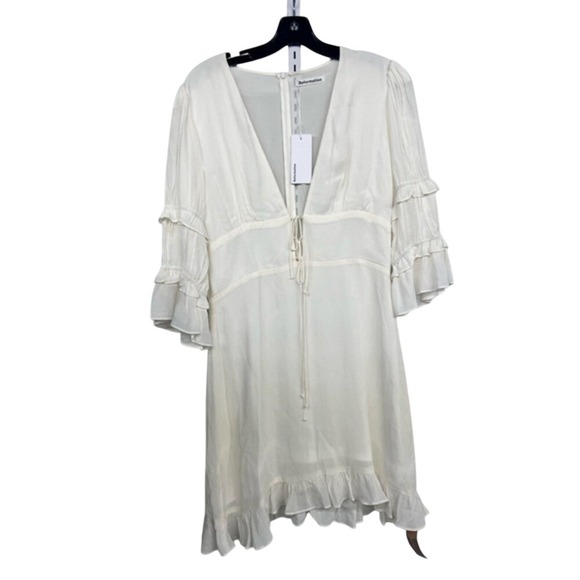 Reformation Dresses & Skirts - Reformation Ivory Lace Up Ruffle Sleeve Mini Dress Size 10 NWT